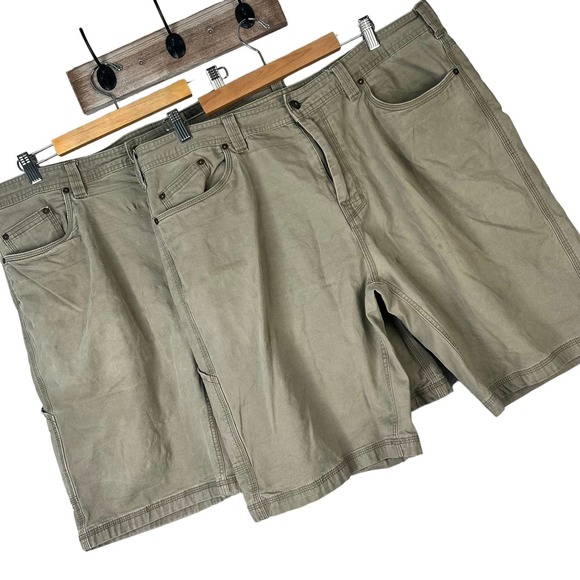 Lot (2) PRANA Men's 40 Utility Outdoor Hiking Dad Canvas‎ 11" Shorts Green Gray - Picture 1 of 11